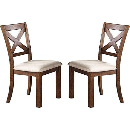 Set of 2 Side Chairs Natural Brown Finish Solid wood Contemporary Style Kitchen Dining Room Furniture Unique X- Design Chairs