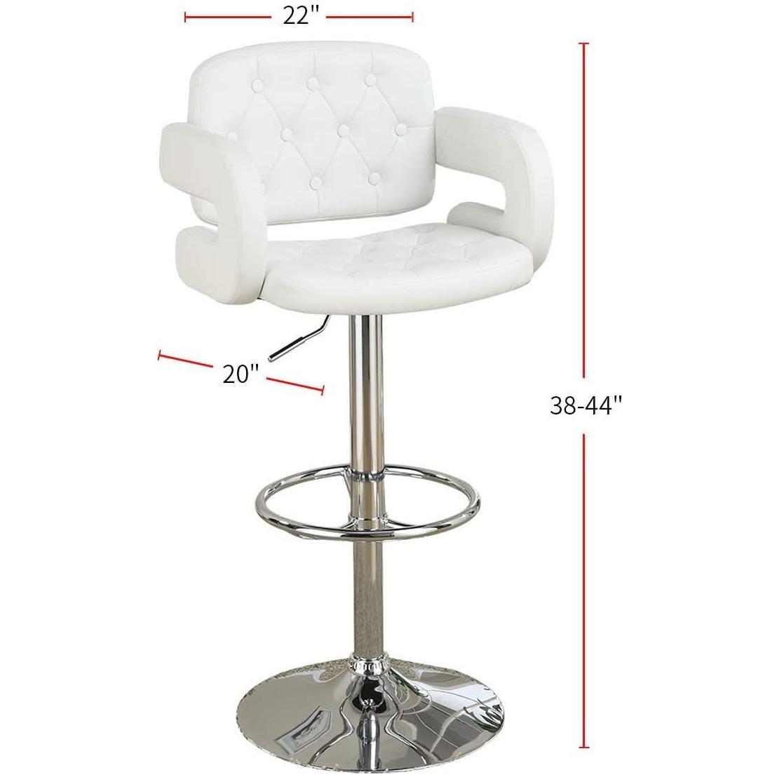 Classic Armrest Tufted White Faux Leather Upholstered Faux Leather Barstool / Chair Adjustable Height Swivel Kitchen Stools 1pc Chair