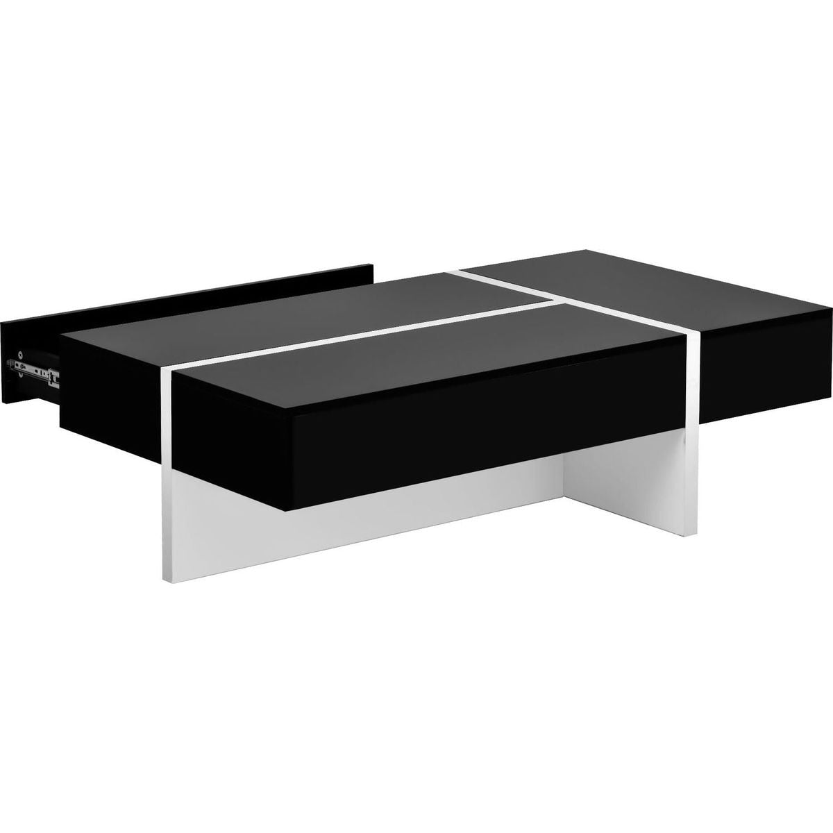 Contemporary Rectangle Design Living Room Furniture, Modern High Gloss Surface Cocktail Table, Center Table for Sofa or Upholstered Chairs, 45.2x25.5x13.7in, Black