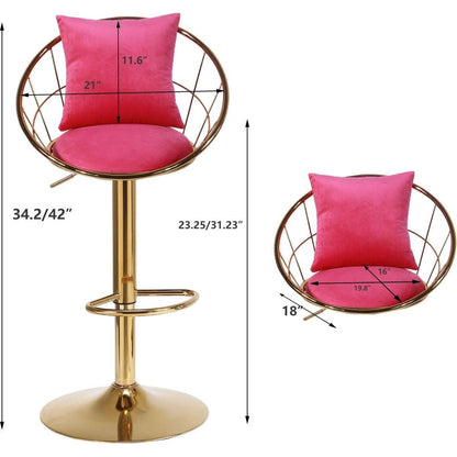 Rose Red velvet bar chair, pure gold plated, unique design60 degree rotation, adjustable heightuitable for dining room and baret of 2