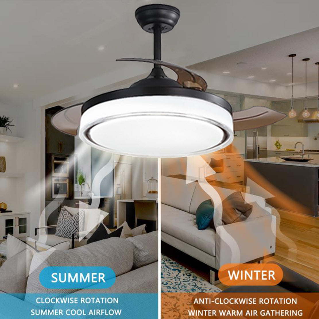 42 inch Retractable Ceiling Fans with Lights Remote Control,Fandelier Flush Mount Modern Ceiling Fan with Bladeless Ceiling Fan,LED Dimmable Light,Silent Fan Noiseless DC Motor