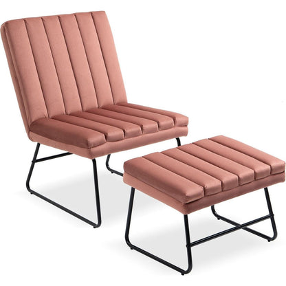 Pink Modern Lazy Lounge Chair, Contemporary Single Leisure Upholstered Sofa Chair Set