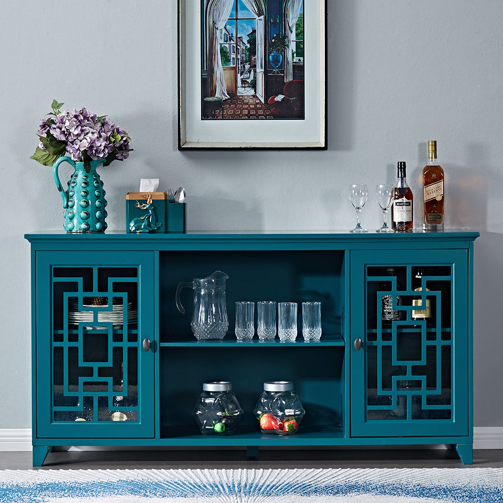 60" Sideboard Buffet Table with 2 Doors, Storage Cabinet with Adjustable Shelves, Teal Blue - Streamdale Furniture