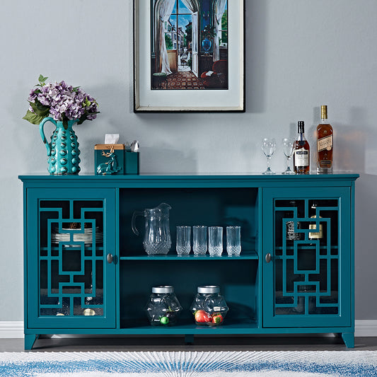 60" Sideboard Buffet Table with 2 Doors, Storage Cabinet with Adjustable Shelves, Teal Blue - Streamdale Furniture