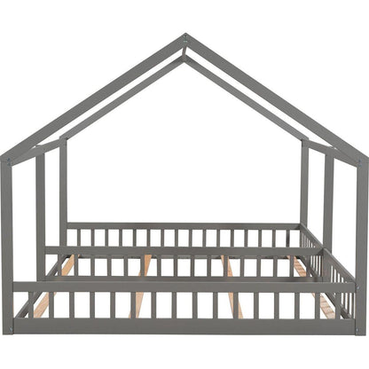 Twin Size House Platform Beds, Two Shared Beds, Gray - Streamdale Furniture