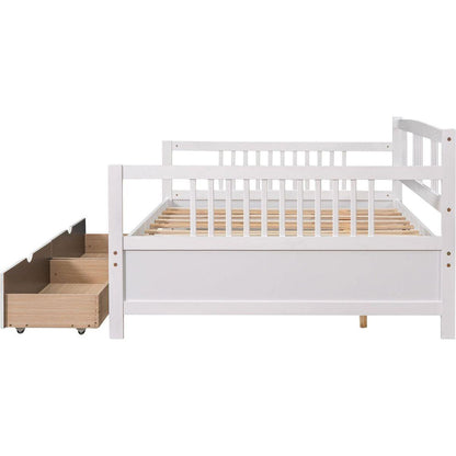 Full Size Daybed Wood Bed with Two Drawers, White - Streamdale Furniture