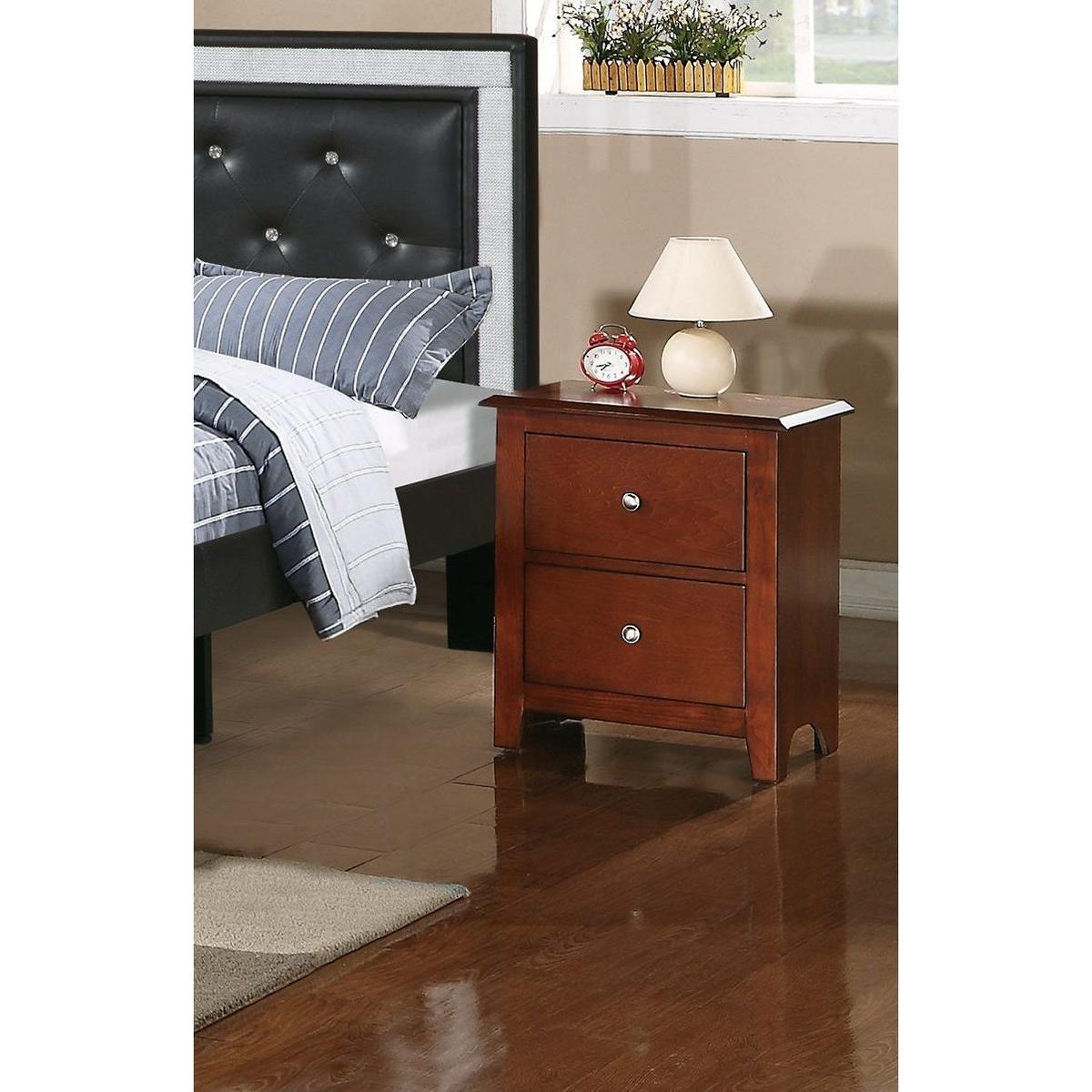 Bedroom Nightstand Cherry Color Wooden 2 Drawers Table Bed Side Table