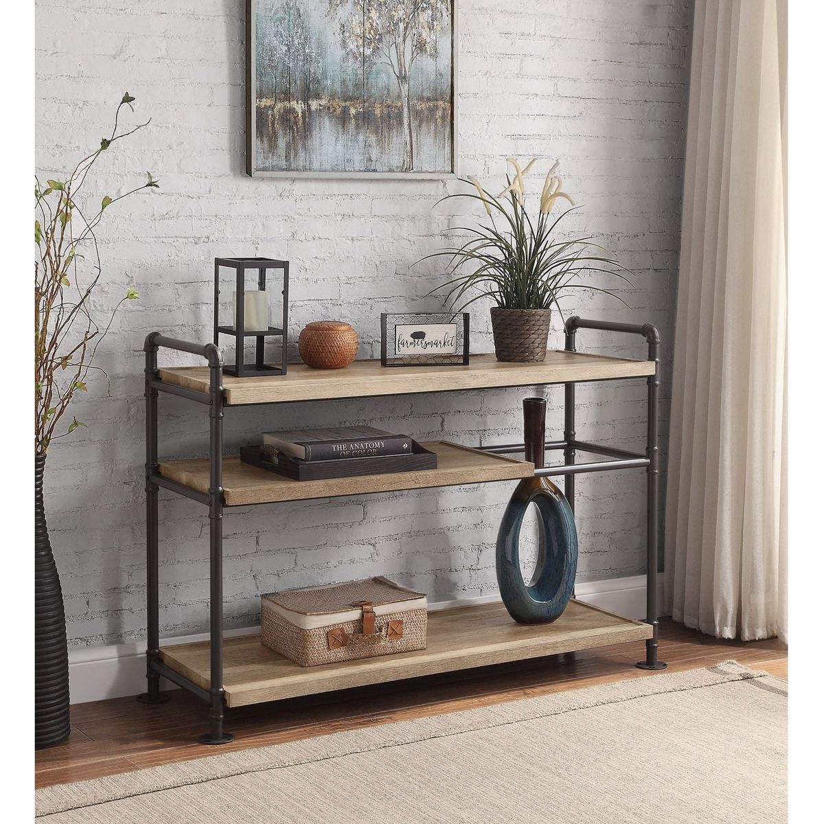 Brantley Bookshelf w/3 Shelves in Oak & Sandy Black Finish AC00756