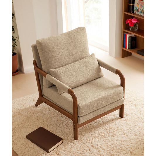 Modern Teddy Fabric Accent Chair,Oak Wood Frame Armchair for Living Room