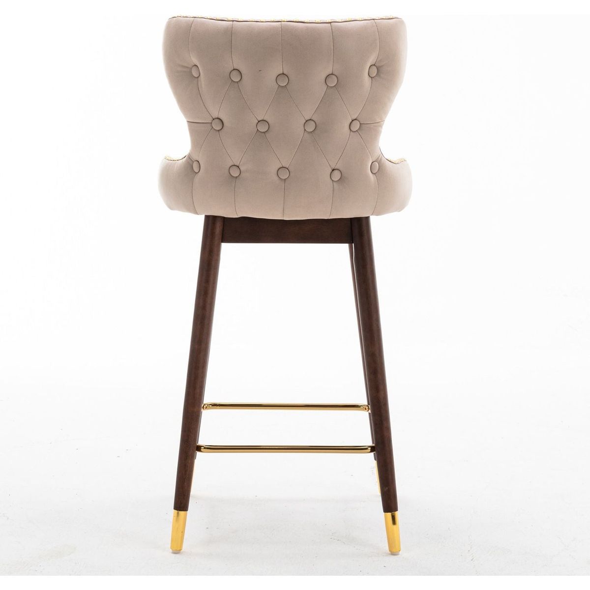 29.9" Modern Leathaire Fabric bar chairs, Tufted Gold Nailhead Trim Gold Decoration Bar stools, Set of 2 (Beige)