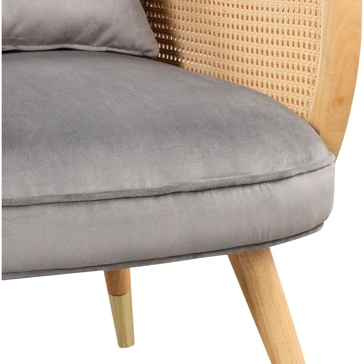 Amchair with Rattan Armrest and Metal Legs Upholstered Mid Century Modern Chairs for Living Room or Reading Room, Grey