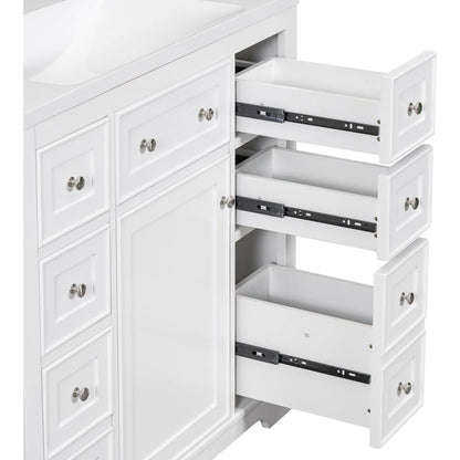 36" Bathroom Vanity with Sink Combo, One Cabinet and Six Drawers, Solid Wood and MDF Board, White