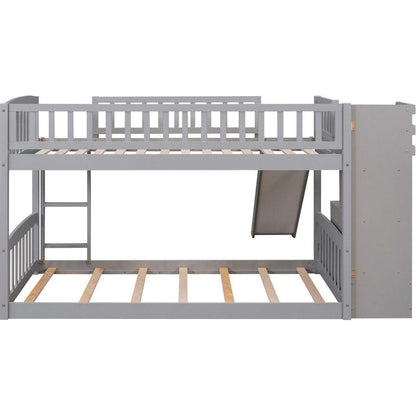 Stairway Twin over Twin Bunk Bed with Two Drawers and Slide, Gray