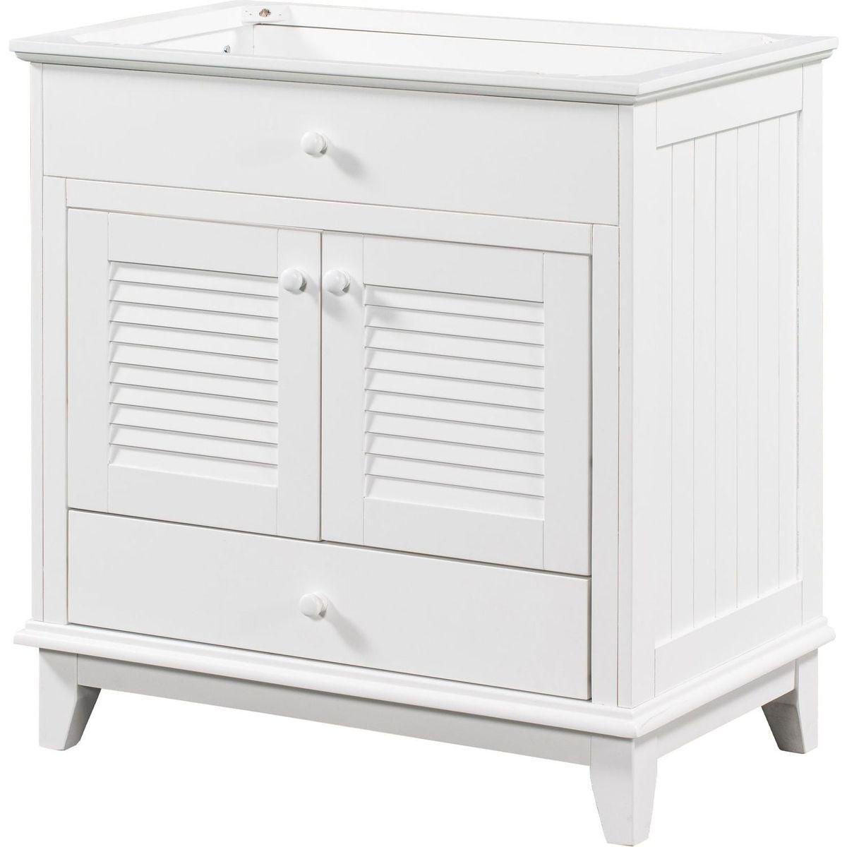 30" Bathroom Vanity Base without Sink, Bathroom Cabinet with Two Doors and One Drawer, White