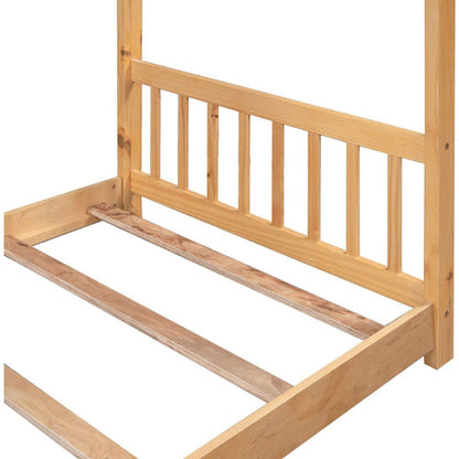Twin Size House Platform Bed with Headboard and Footboard, Roof Design卢篓Natural