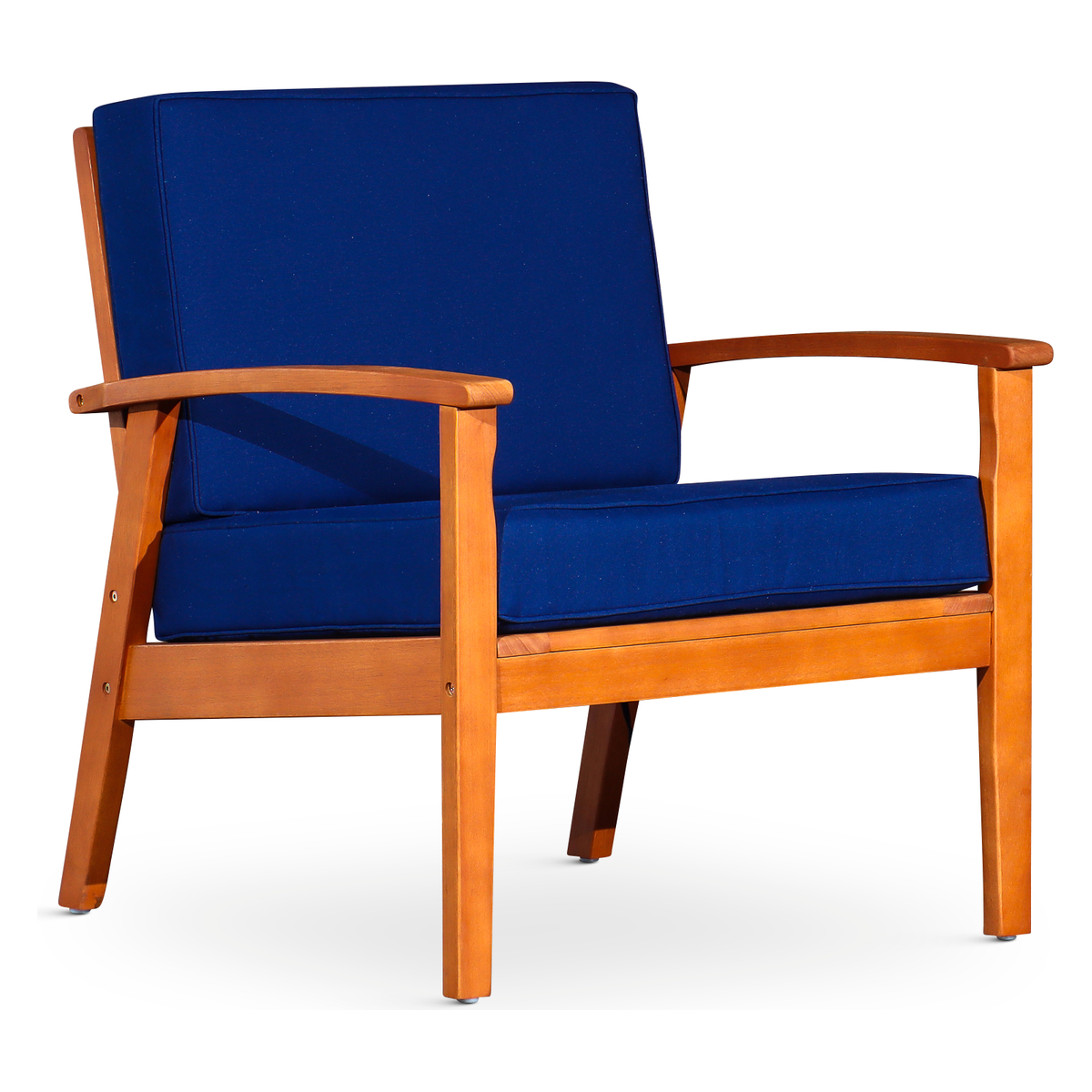 Deep Seat Eucalyptus Chair, Natural Oil Finish, Navy Cushions