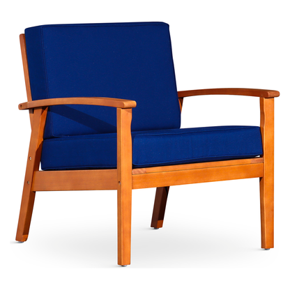 Deep Seat Eucalyptus Chair, Natural Oil Finish, Navy Cushions