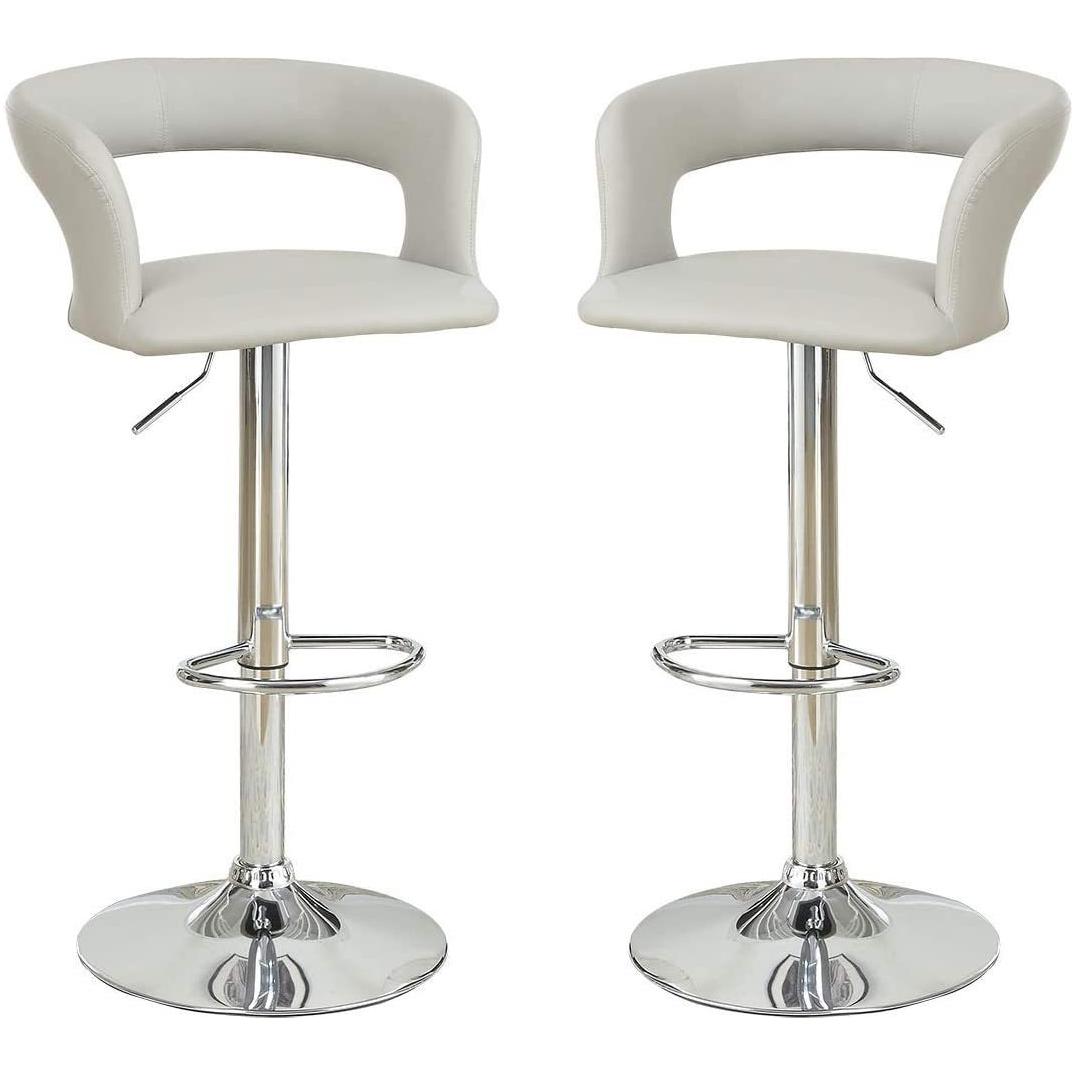 Bar Stool Counter Height Chairs Set of 2 Adjustable Height Kitchen Island Stools Grey PVC / Faux Leather