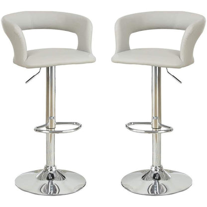 Bar Stool Counter Height Chairs Set of 2 Adjustable Height Kitchen Island Stools Grey PVC / Faux Leather