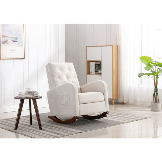 High Back Rocking Chair Nursery Chair .Comfortable Rocker Fabric Padded Seat .Modern High Back Armchair