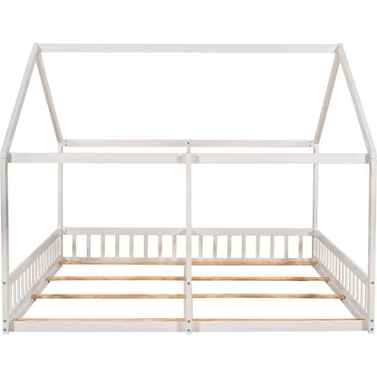 Twin Size House Platform Beds, Two Shared Beds, White