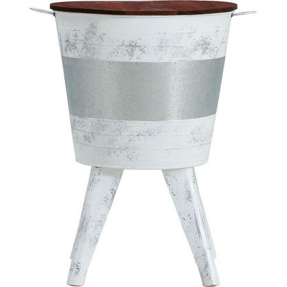 Farmhouse Rustic Distressed Metal Accent Cocktail Table with wood top-WHT, Set of 2