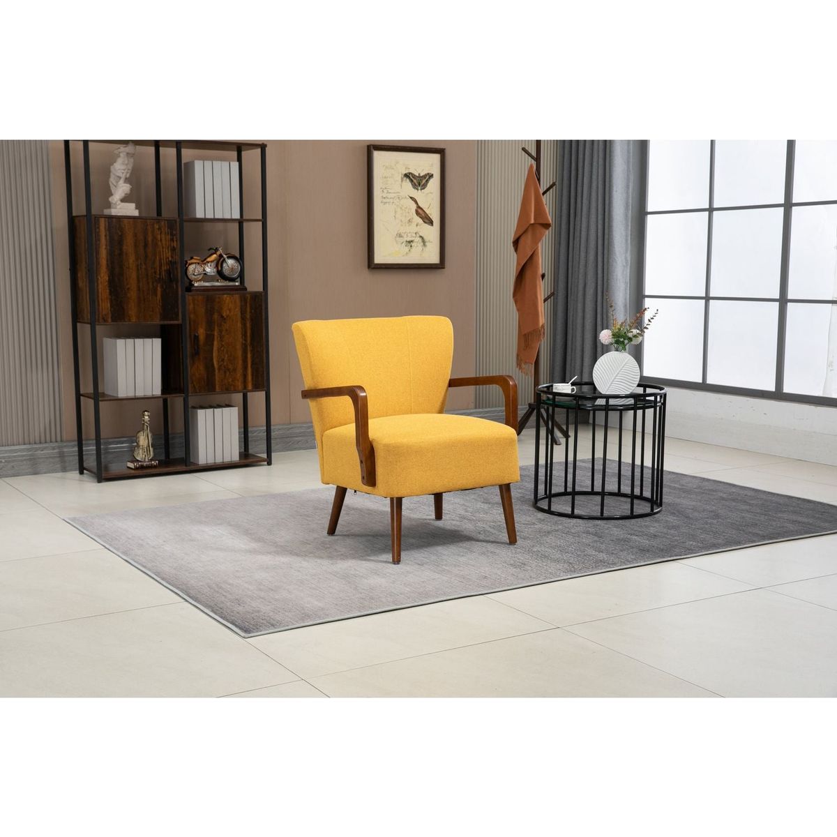 Wood Frame Armchair, Modern Accent Chair Lounge Chair for Living Room