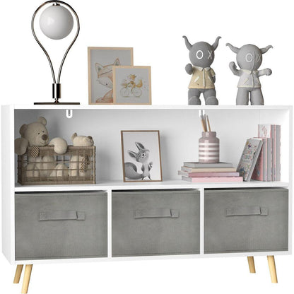 Kids bookcase with Collapsible Fabric Drawers, Children's Book Display, Toy Storage Cabinet Organizer, White/Gray