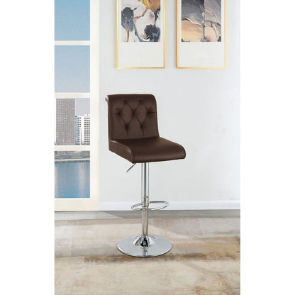 Adjustable Bar stool Gas lift Chair Espresso Faux Leather Tufted Chrome Base Modern Set of 2 Chairs Dining Kitchen