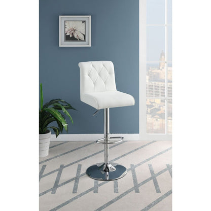 Adjustable Bar stool Gas lift Chair White Faux Leather Tufted Chrome Base Modern Set of 2 Chairs Dining Kitchen