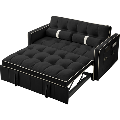 Modern 55.5" Pull Out Sleep Sofa Bed 2 Seater Loveseats Sofa Couch with side pockets, Adjustable Backrest and Lumbar Pillows for Apartment Office Living Room