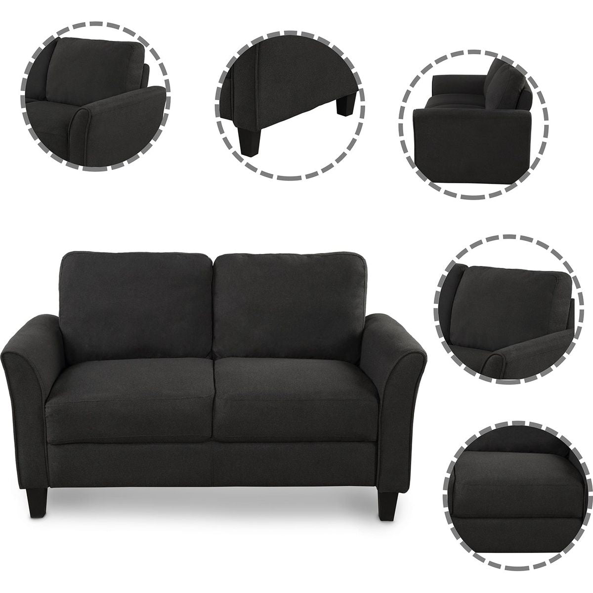 Living Room Furniture Armrest Single chair and Loveseat Sofa (Black)