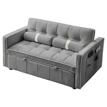 Modern 55.5" Pull Out Sleep Sofa Bed 2 Seater Loveseats Sofa Couch with side pockets, Adjustable Backrest and Lumbar Pillows for Apartment Office Living Room