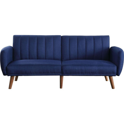 Bernstein Adjustable Sofa, Blue Linen & Walnut Finish