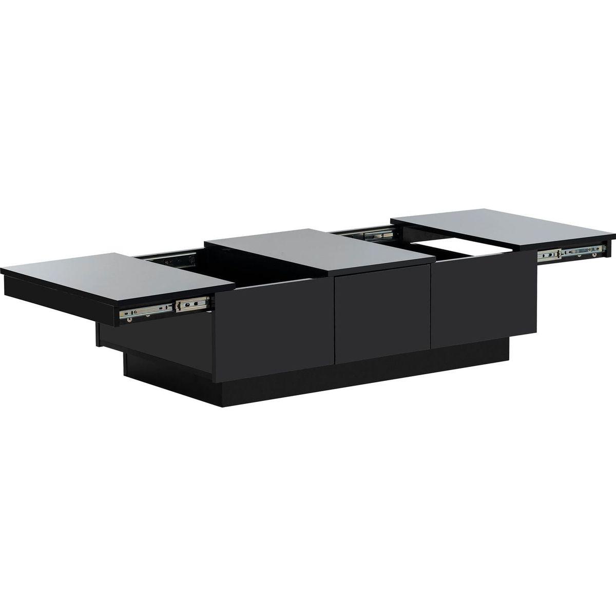 Multifunctional Coffee Table with 2 large Hidden Storage Compartment, Extendable Cocktail Table with 2 Drawers, High-gloss Center Table with Sliding Top for Living Room, 39.3"x21.6", Black