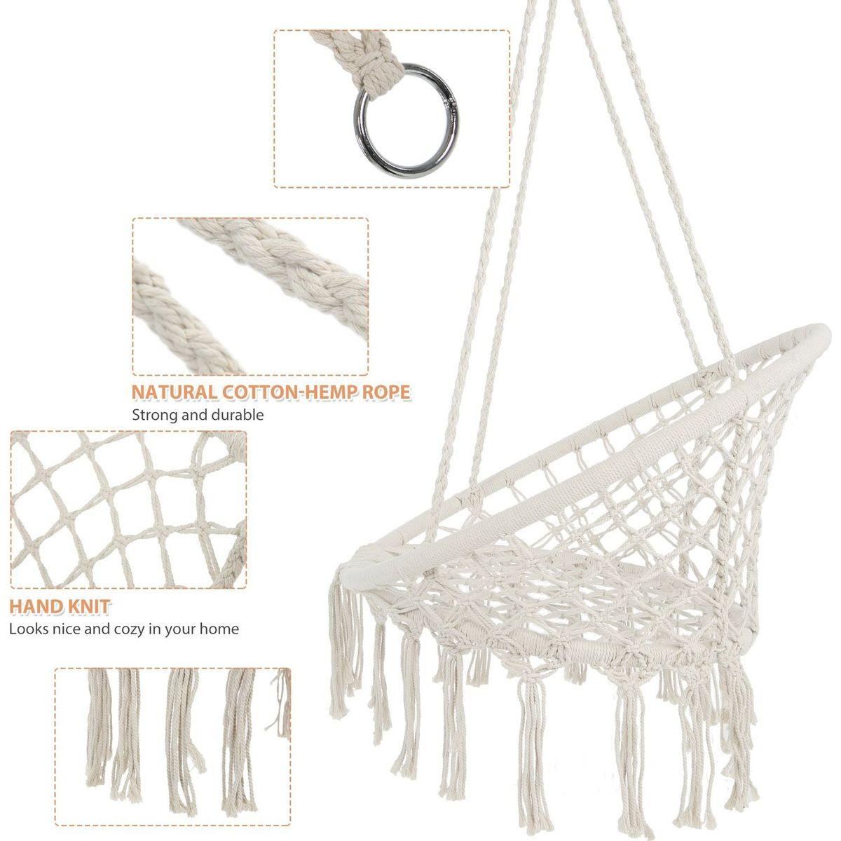 Hammock Chair Macrame Swing Max 330 Lbs Hanging Cotton Rope Hammock Swing Chair for Indoor and Outdoor