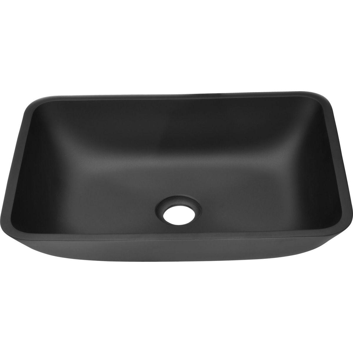 13.0" L -18.13" W -4" H Matte Shell Glass Rectangular Vessel Bathroom Sink in Black with Matte Black Faucet and Pop-Up Drain in Matte Black