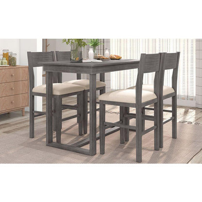 Farmhouse Counter Height 5-Piece Dining Table Set with 1 Rectangular Dining Table and 4 Dining Chairs for Small Places,Gray