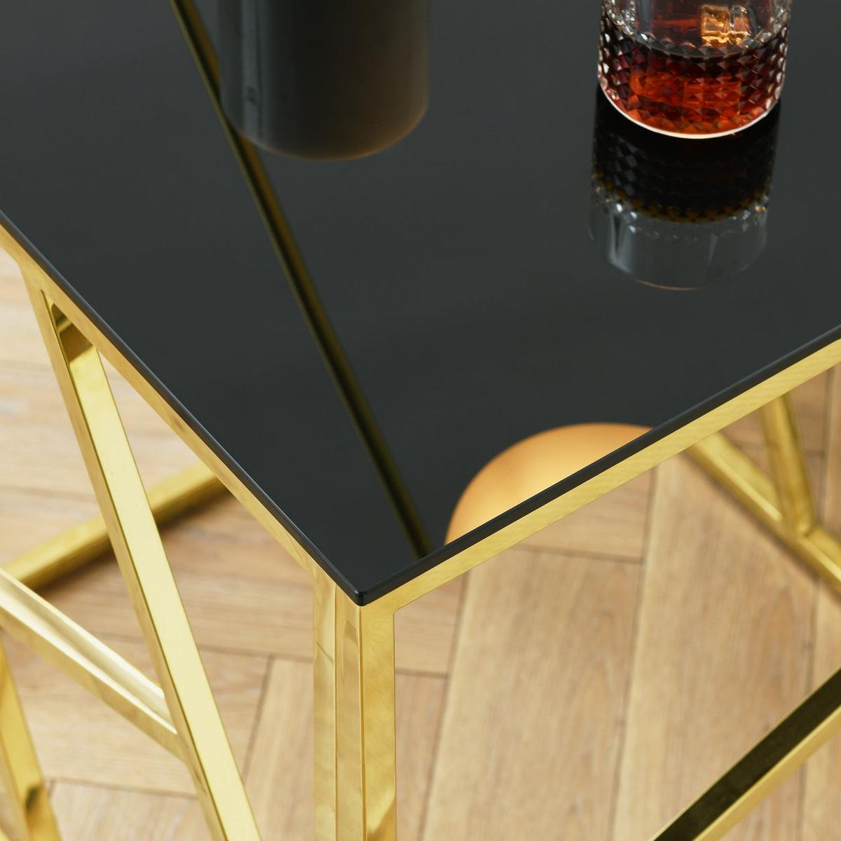Modern Rectangular Coffee Accent Table with Black Tempered Glass Top and Stainless Steel Frame for Living Room Bedroom - Gold - Streamdale Furniture