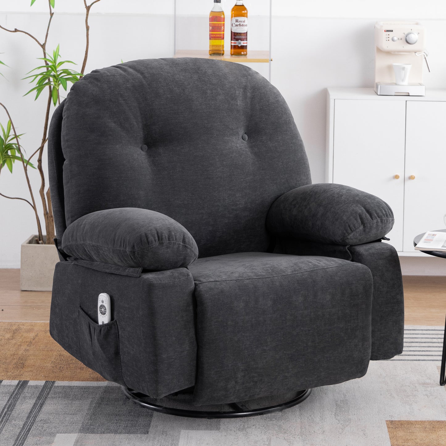 Modern Chenille Recliner Chairs Swivel Massage Rocker Recliner with Heat