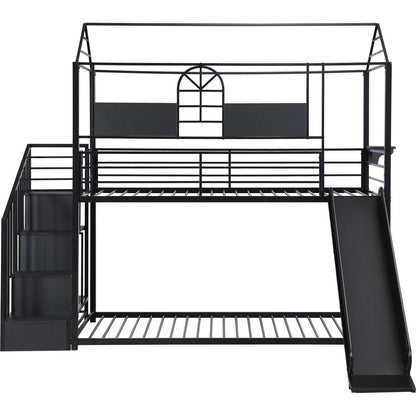 Metal bunk bed with slide and steps