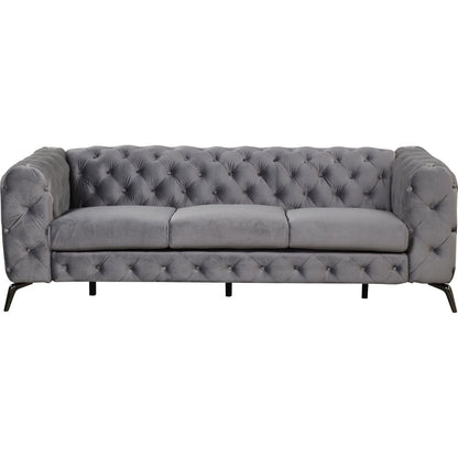 85.5" Velvet Upholstered Sofa with Sturdy Metal Legs, Modern Sofa Couch with Button Tufted Back, 3 Seater Sofa Couch for Living Room, Apartment, Home Office, Gray