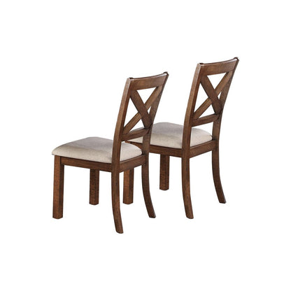 White Fabric Upholstery Wood Side Chairs, Brown