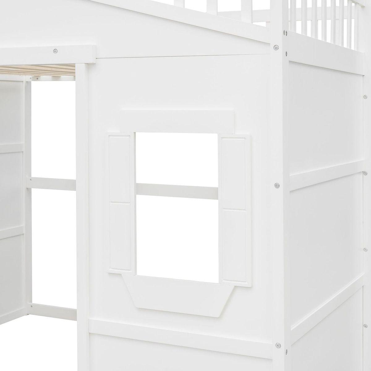 Full Size House Loft Bed With Ladder-White