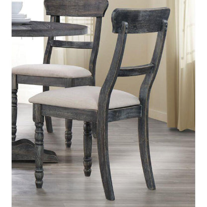 Leventis Side Chair (Set-2) in Light Brown Linen & Weathered Gray