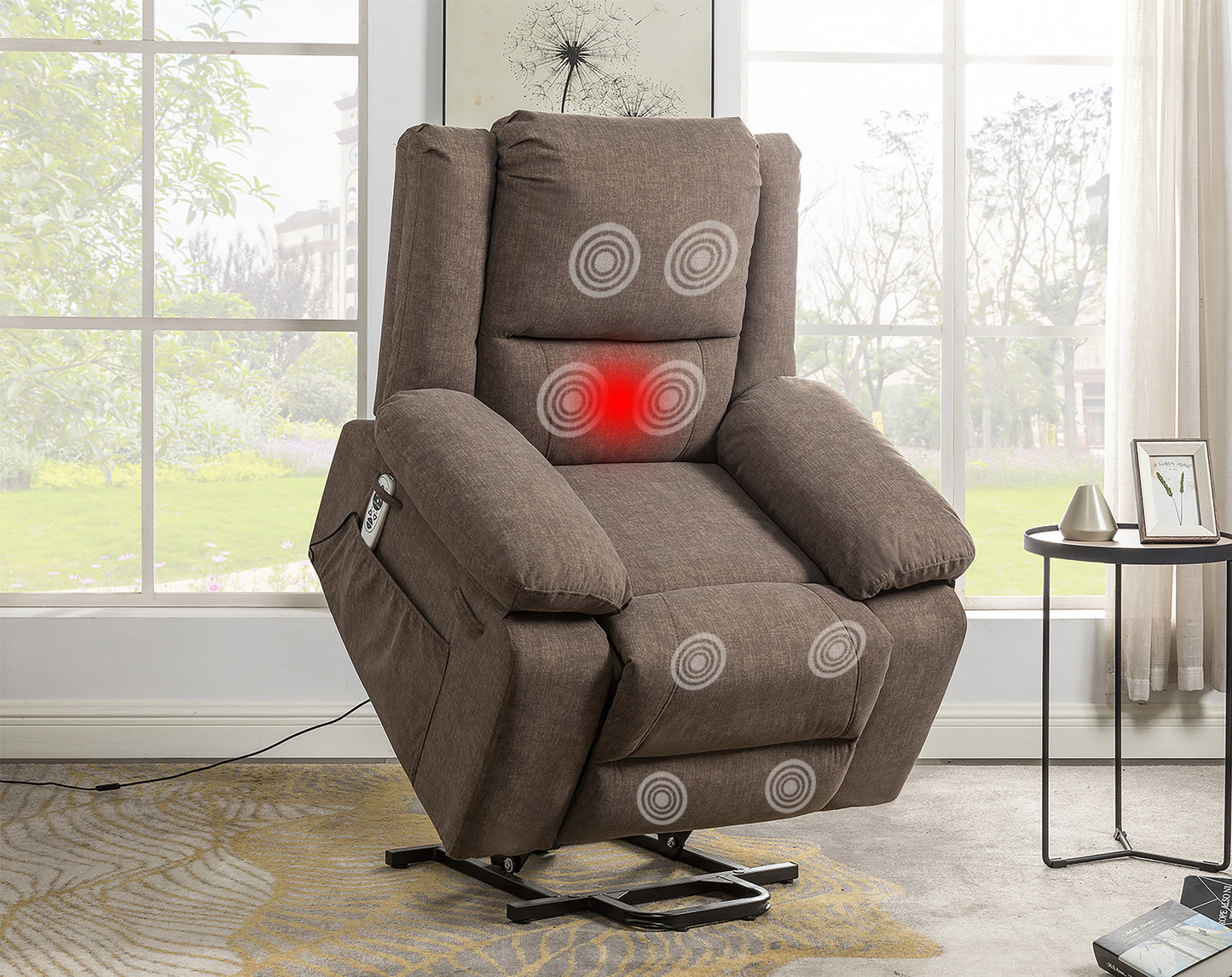 Electric Power Recliner Chair With Massage For Elderly, Remote Control Multi-function Lifting, Timing, Cushion Heating Chair With Side Pocket Brown