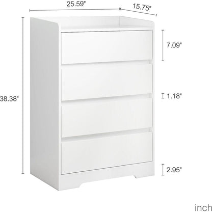4 Drawer Dresser, Chest of Drawers Without Handle, White Dresser for Bedroom 100% Waterproof, Modern Wooden Cabinet with Sturdy Frame for Living Room, Entryway, Bedroom, Hallway, Office