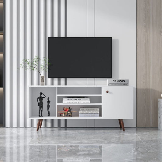 TV Stand Use in Living Room Furniture with 1 storage and 2 shelves Cabinet, high quality particle board, White