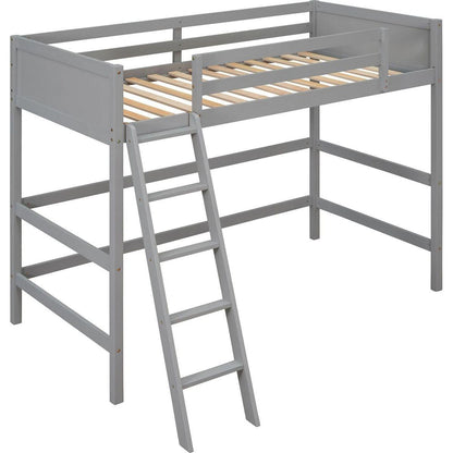 Solid Wood Twin Size Loft Bed with Ladder (Gray)