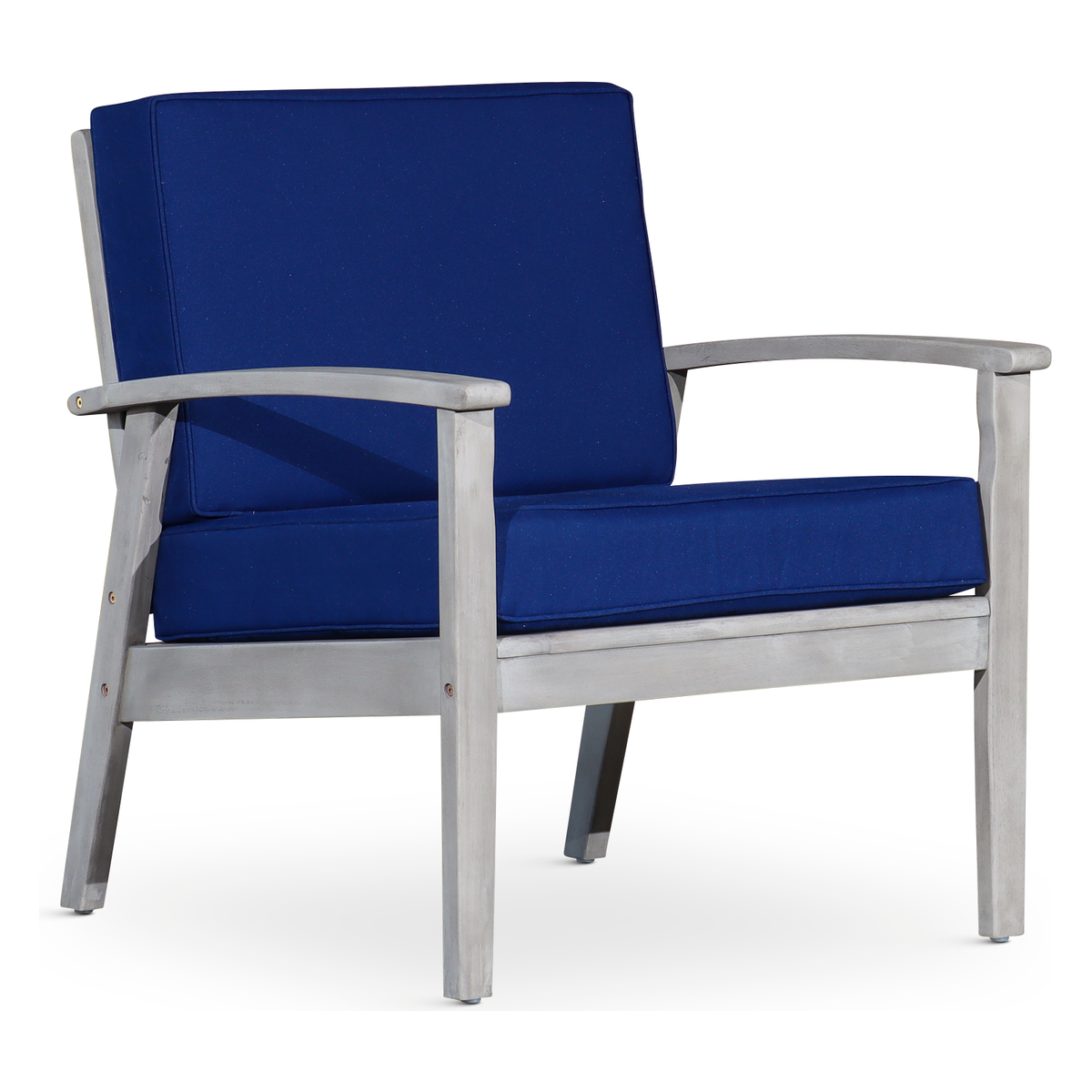 Deep Seat Eucalyptus Chair, Silver Gray Finish, Navy Cushions